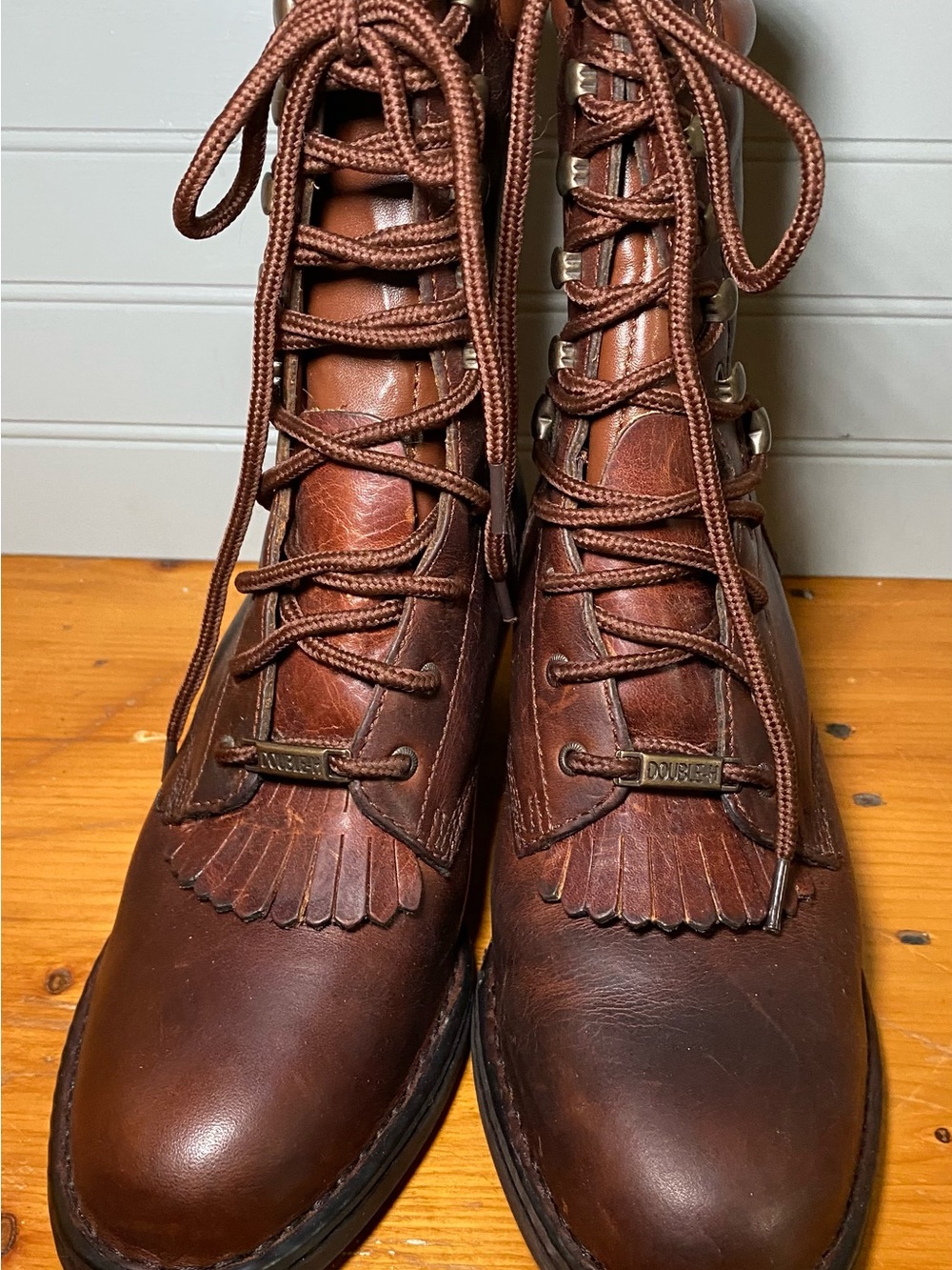 Double H Brown Leather Lace-Up Women's Heeled Boots